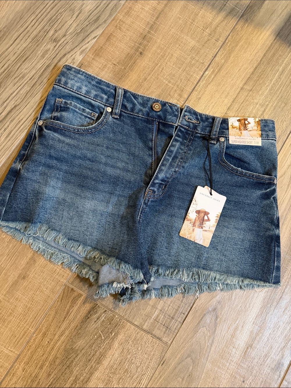 NWT - Sincerely Jules Frayed Hem Dark Blue Denim Women's Shorts